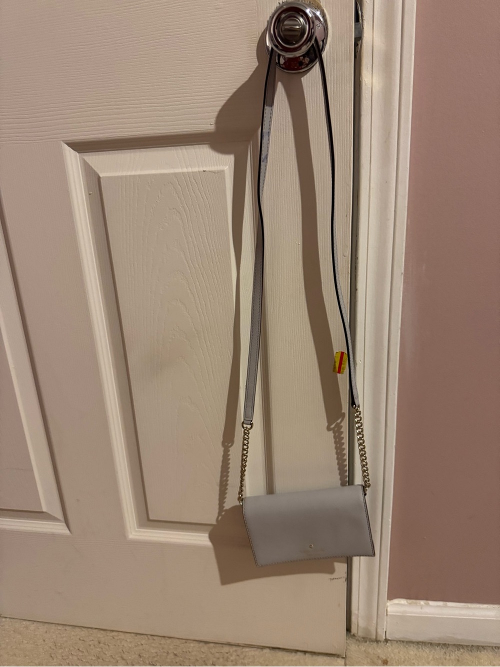 kate spade Light Gray Leather Crossbody Wallet with Gold Chain